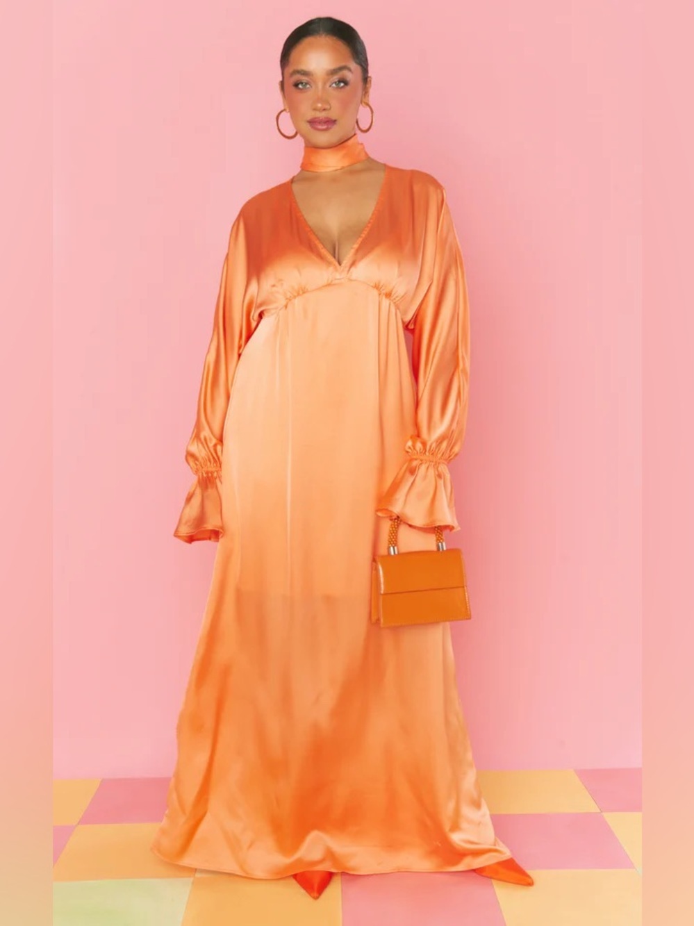Show Me Your Mumu Thalia Cantaloupe Luxe Satin Maxi Dress Women's Size XL
